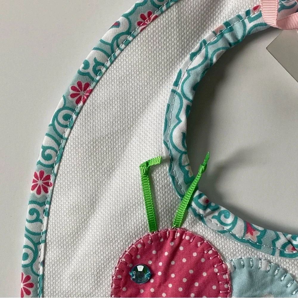 Mud Pie Bib Caterpillar NEW NWT baby infant bugs nature white bib patchwork
